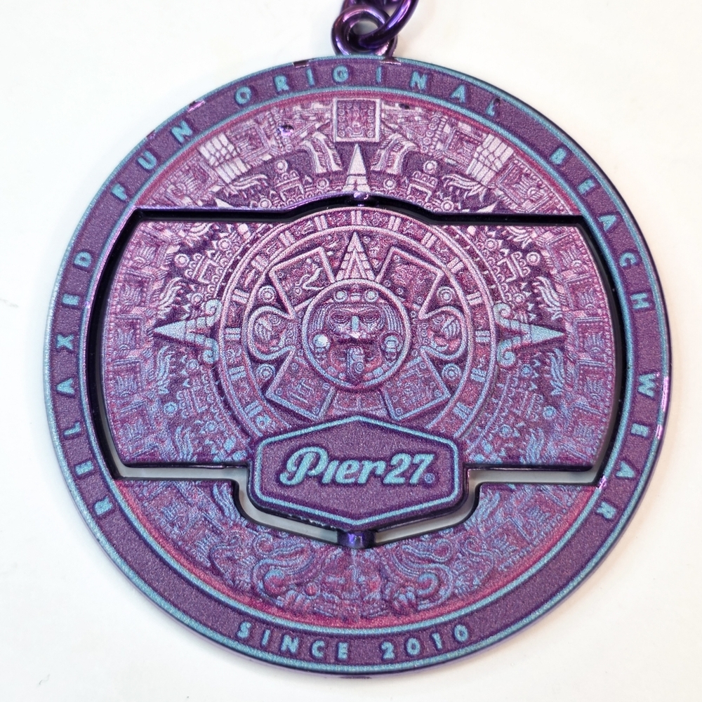 Aztec Sun Stone Spinner Keychain / Bag Charm 90s Hypercolor Tone Pier 27 Mexico